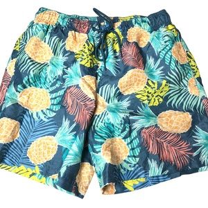 Men’s Pineapple Swim Trunks Medium 32-34 by George / Lined Blue, Green, Yellow